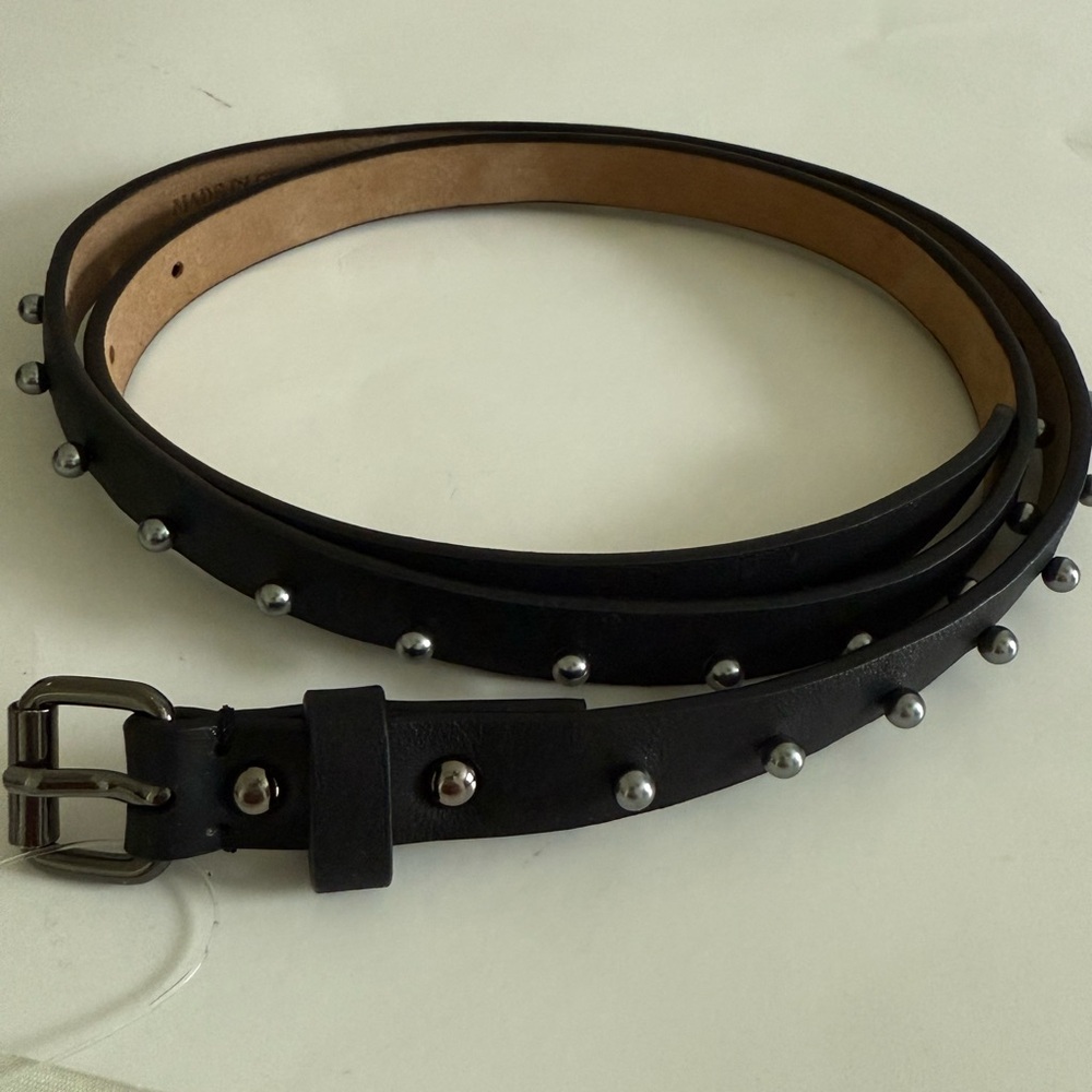 Ann Taylor Black Leather Belt with Silver Studs
